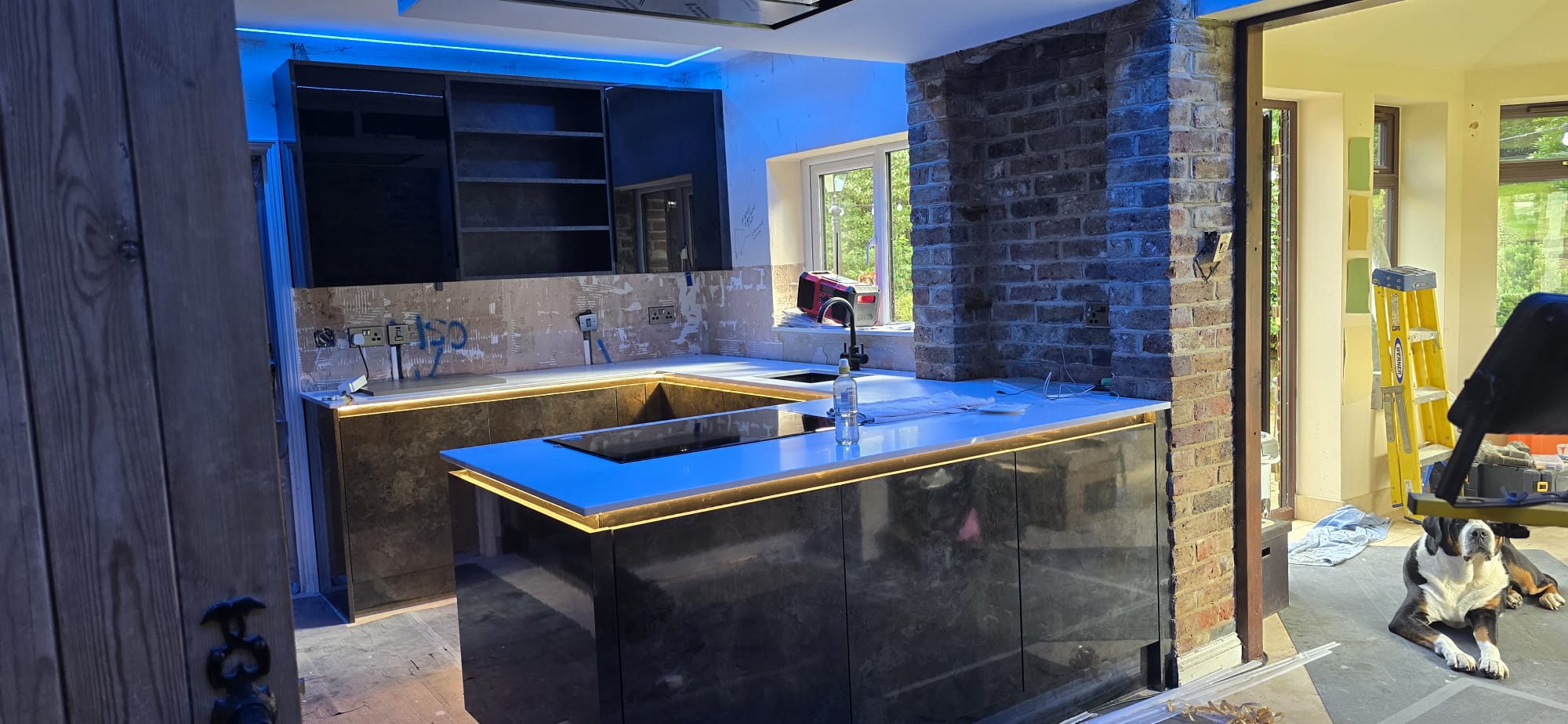 Black Gloss Kitchen with Blue LED Mood Lighting